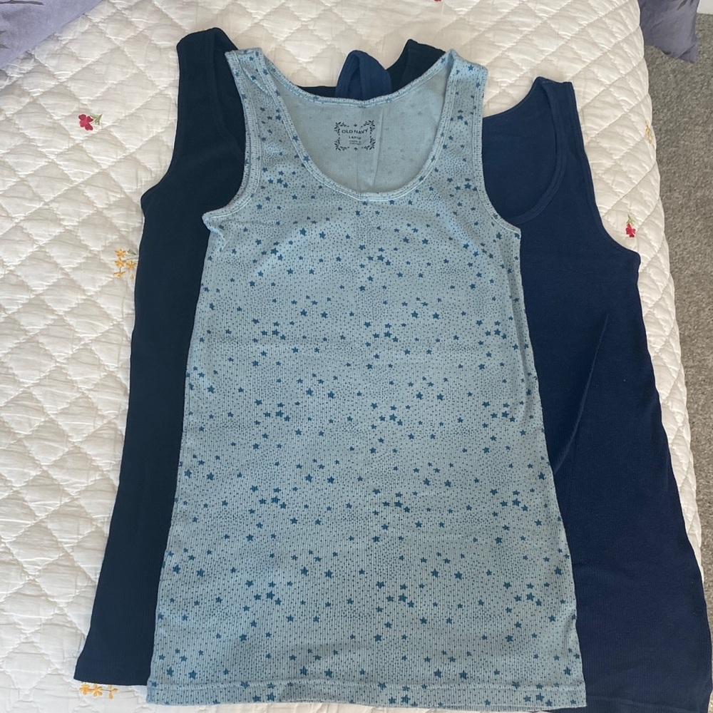 Old Navy (3) Tank Top Bundle - Black, Navy, and Blue Starry Pattern